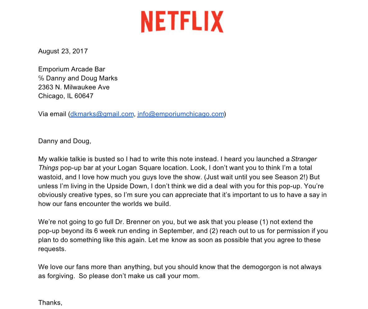 Netflix Stranger Things Cease and Desist